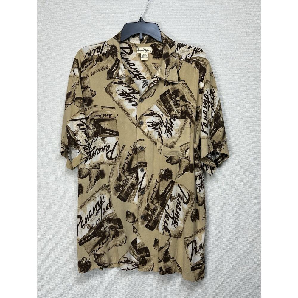 Panama Jack Men’s Brown Tropical‎ Print Short Sleeve Button Up Shirt XL Hawaiian